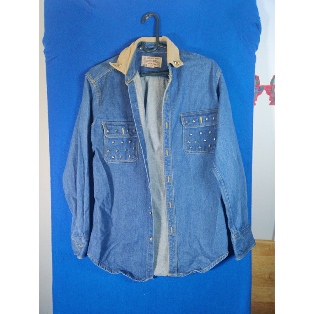 Vintage London Fog Denim Shirt Womens Small Outdoors Unlimited Studded Corduroy - Picture 13 of 14